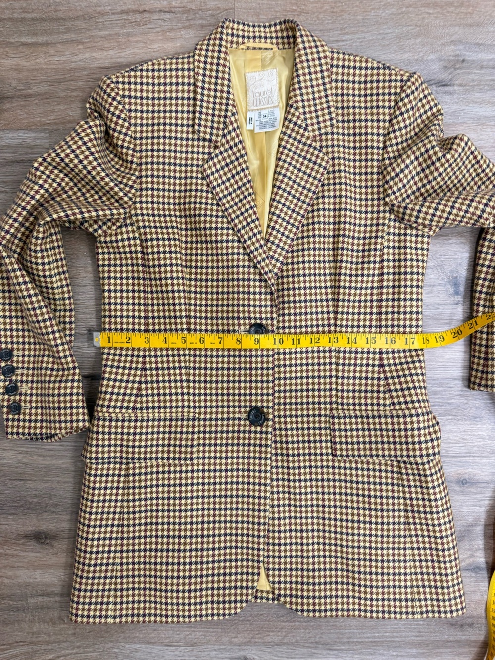 Laurel Classics Wool Cashmere Houndstooth Longline Blazer Jacket Old Money Sz S - Picture 10 of 13